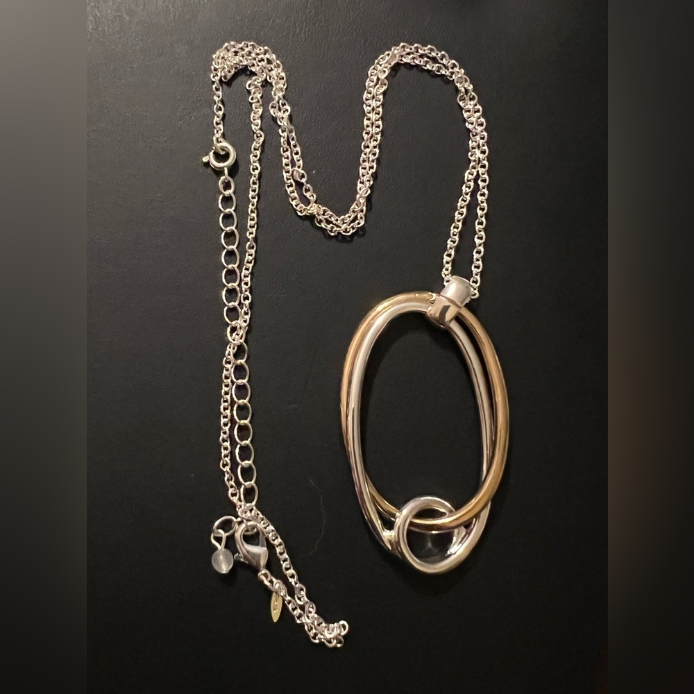 PMA Signed💥Vintage💥Lobster Claw Clasp Two Tone Pendant with 24" Silver Chain